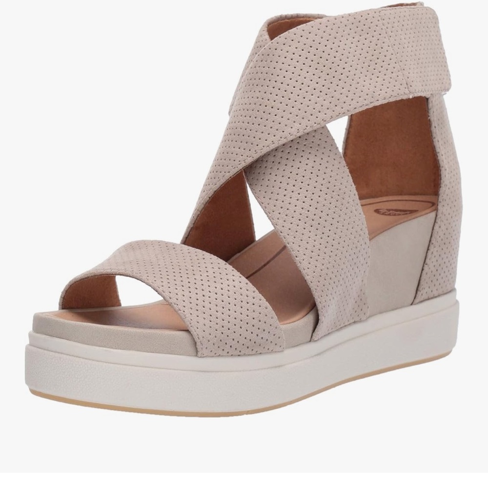 Dr. Scholl's Cream Wedge Sandals with Elastic Straps